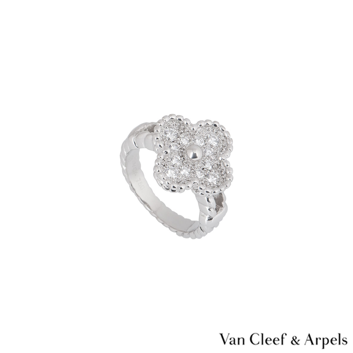 Van Cleef & Arpels White Gold Diamond Alhambra Ring | Rich Diamonds